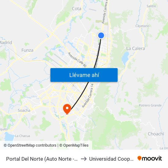 Portal Del Norte (Auto Norte - Cl 174a) to Universidad Cooperativa map