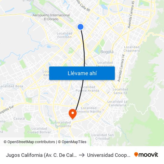 Jugos California (Av. C. De Cali - Ac 63) to Universidad Cooperativa map