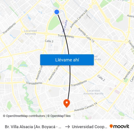 Br. Villa Alsacia (Av. Boyacá - Cl 12a) (A) to Universidad Cooperativa map