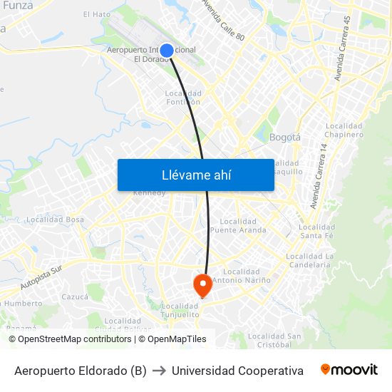 Aeropuerto Eldorado (B) to Universidad Cooperativa map