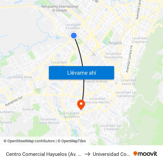 Centro Comercial Hayuelos (Av. C. De Cali - Cl 20) to Universidad Cooperativa map