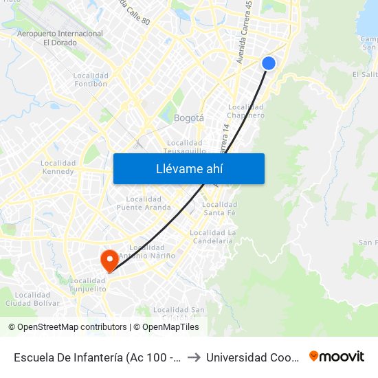 Escuela De Infantería (Ac 100 - Kr 11a) (B) to Universidad Cooperativa map