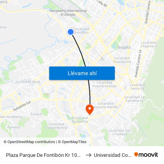 Plaza Parque De Fontibón Kr 100 (Kr 100 - Cl 17a) to Universidad Cooperativa map