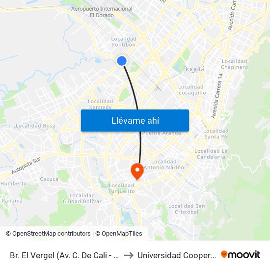 Br. El Vergel (Av. C. De Cali - Cl 18) to Universidad Cooperativa map