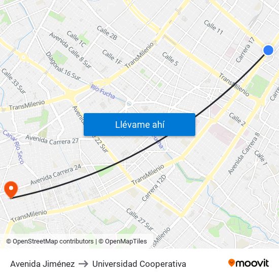 Avenida Jiménez to Universidad Cooperativa map