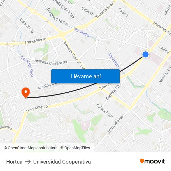 Hortua to Universidad Cooperativa map