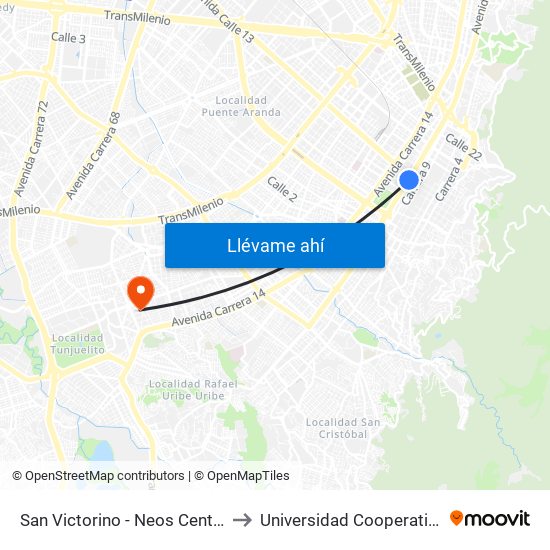 San Victorino - Neos Centro to Universidad Cooperativa map