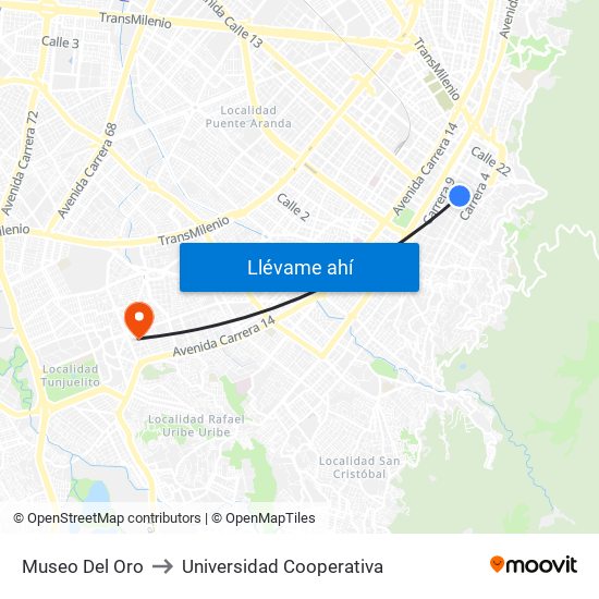 Museo Del Oro to Universidad Cooperativa map