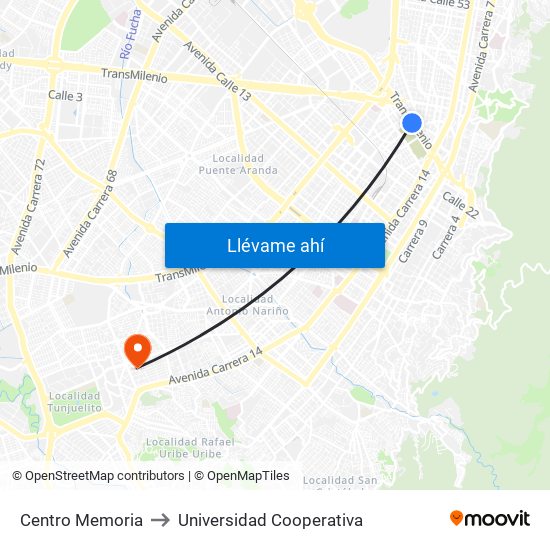 Centro Memoria to Universidad Cooperativa map