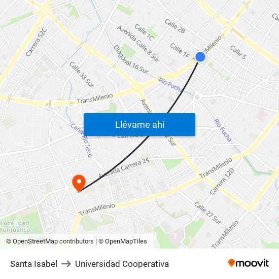 Santa Isabel to Universidad Cooperativa map