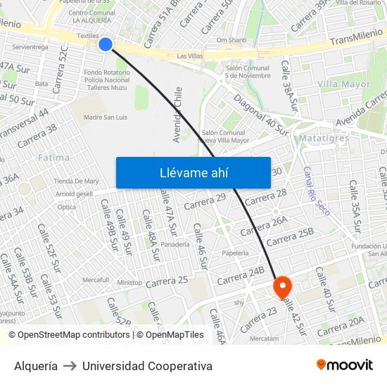 Alquería to Universidad Cooperativa map