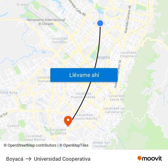 Boyacá to Universidad Cooperativa map