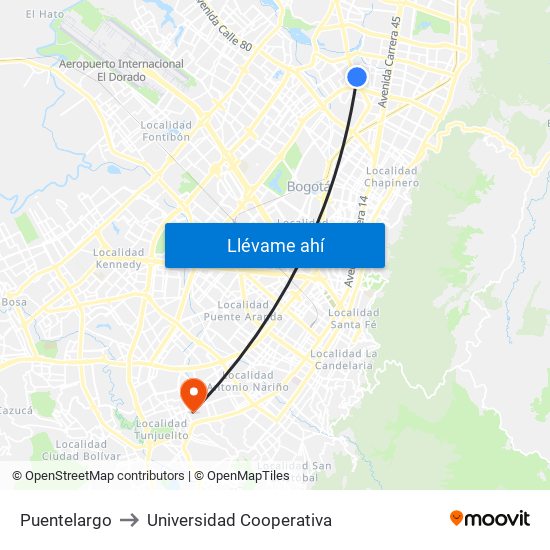 Puentelargo to Universidad Cooperativa map