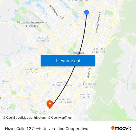 Niza - Calle 127 to Universidad Cooperativa map