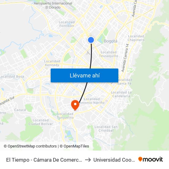 El Tiempo - Cámara De Comercio De Bogotá to Universidad Cooperativa map