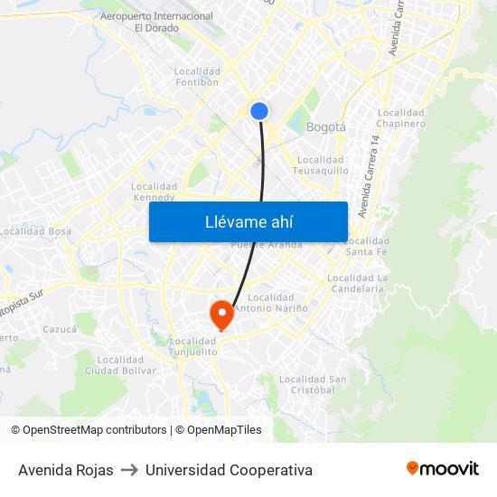 Avenida Rojas to Universidad Cooperativa map