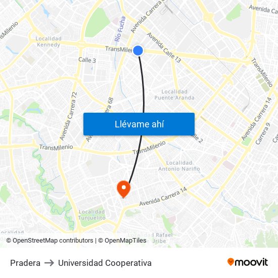 Pradera to Universidad Cooperativa map