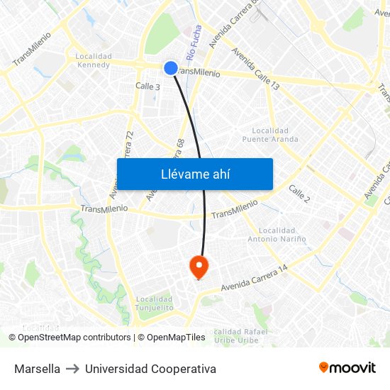 Marsella to Universidad Cooperativa map