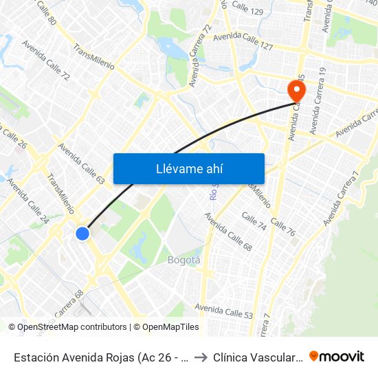 Estación Avenida Rojas (Ac 26 - Kr 69d Bis) (B) to Clínica Vascular Navarra map