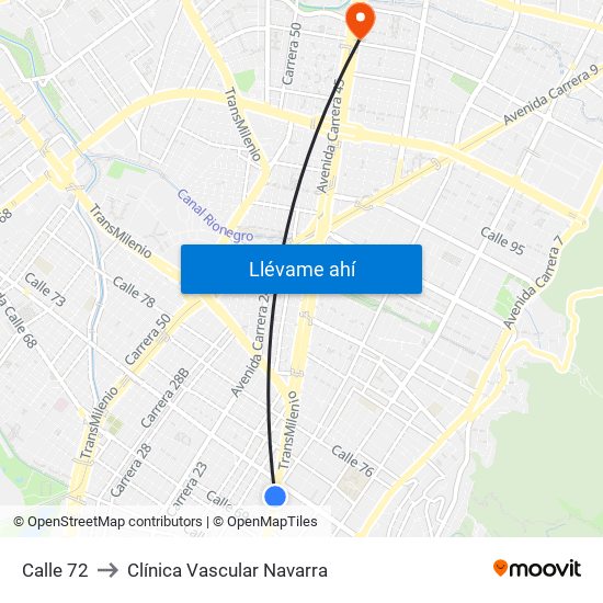 Calle 72 to Clínica Vascular Navarra map