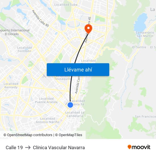 Calle 19 to Clínica Vascular Navarra map