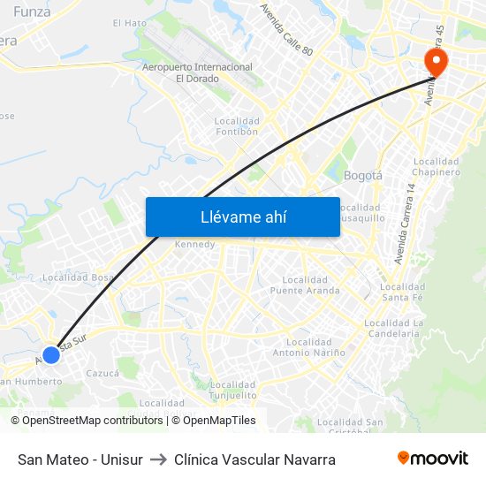 San Mateo - Unisur to Clínica Vascular Navarra map