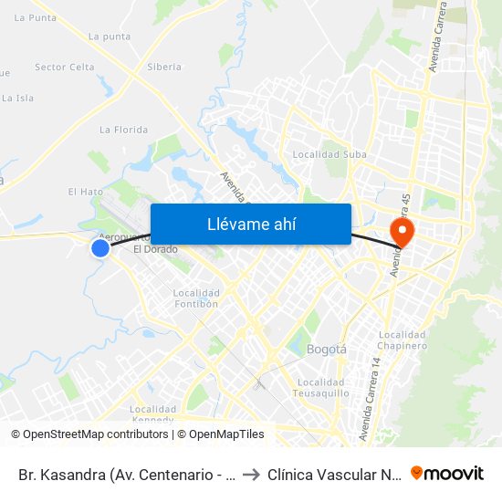 Br. Kasandra (Av. Centenario - Kr 134a) to Clínica Vascular Navarra map