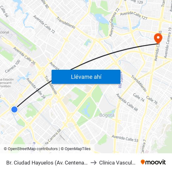 Br. Ciudad Hayuelos (Av. Centenario - Av. C. De Cali) to Clínica Vascular Navarra map