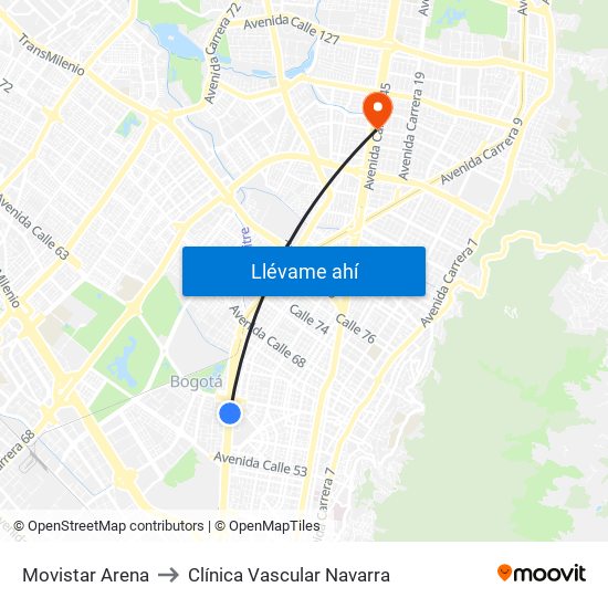 Movistar Arena to Clínica Vascular Navarra map