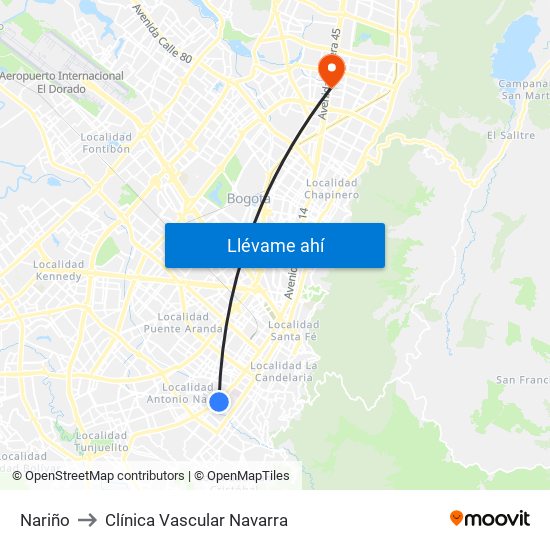 Nariño to Clínica Vascular Navarra map
