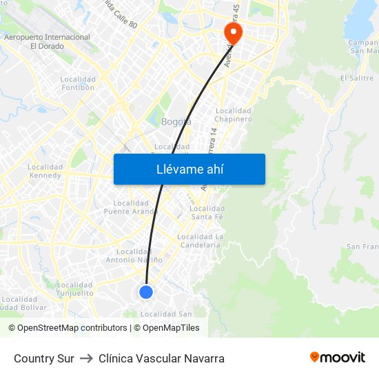 Country Sur to Clínica Vascular Navarra map