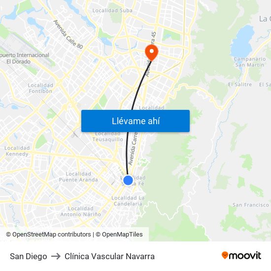 San Diego to Clínica Vascular Navarra map