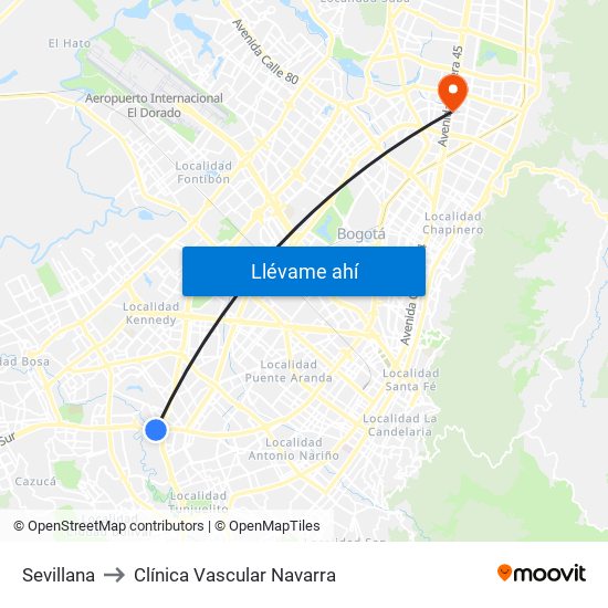 Sevillana to Clínica Vascular Navarra map