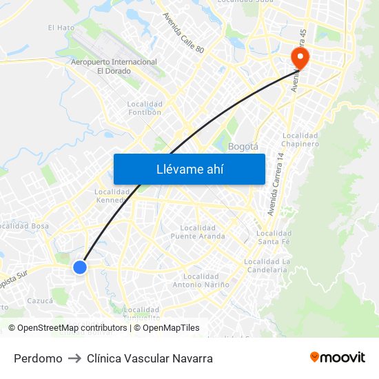 Perdomo to Clínica Vascular Navarra map
