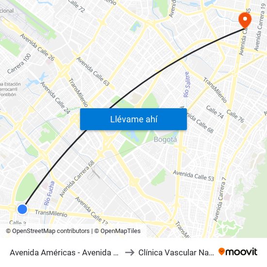 Avenida Américas - Avenida Boyacá to Clínica Vascular Navarra map