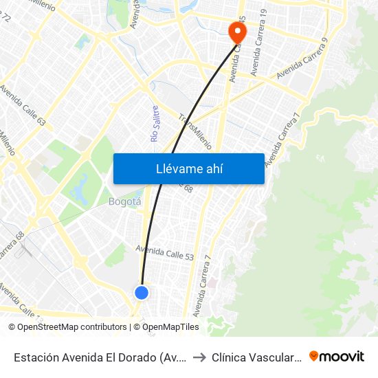 Estación Avenida El Dorado (Av. NQS - Cl 40a) to Clínica Vascular Navarra map