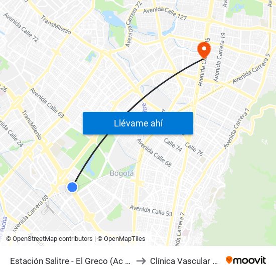 Estación Salitre - El Greco (Ac 26 - Ak 68) to Clínica Vascular Navarra map