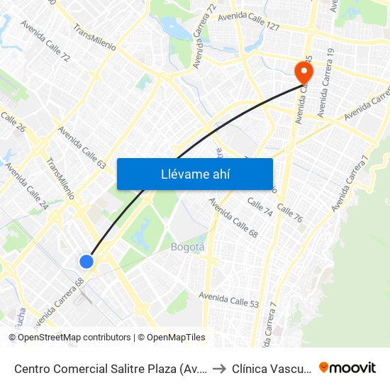 Centro Comercial Salitre Plaza (Av. La Esperanza - Kr 68a) to Clínica Vascular Navarra map