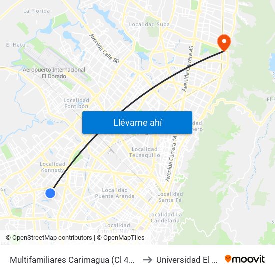 Multifamiliares Carimagua (Cl 40 Sur - Kr 73) to Universidad El Bosque map