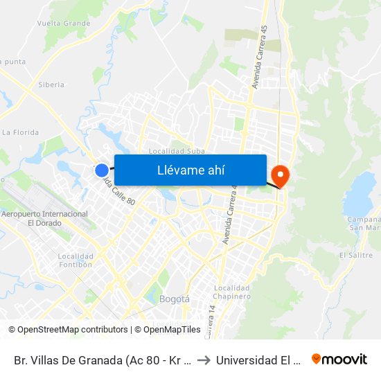 Br. Villas De Granada (Ac 80 - Kr 112 Bis) (A) to Universidad El Bosque map