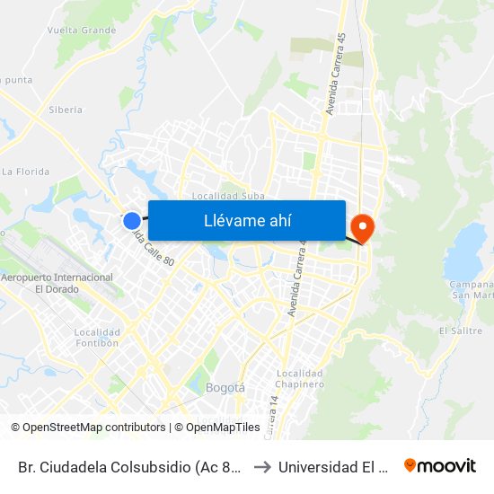 Br. Ciudadela Colsubsidio (Ac 80 - Kr 111c) to Universidad El Bosque map