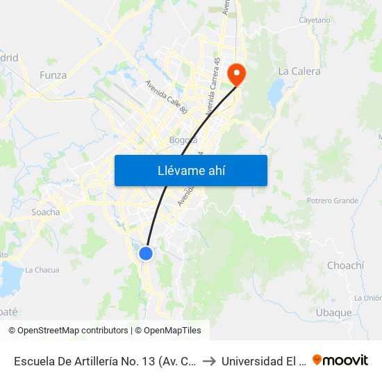 Escuela De Artillería No. 13 (Av. Caracas - Tv 5d) to Universidad El Bosque map