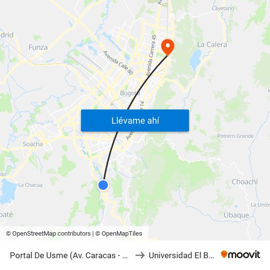 Portal De Usme (Av. Caracas - Cl 64 Sur) to Universidad El Bosque map