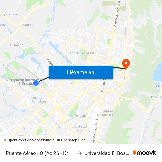 Puente Aéreo - O (Ac 26 - Kr 106) to Universidad El Bosque map
