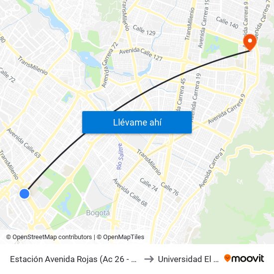 Estación Avenida Rojas (Ac 26 - Kr 69d Bis) (B) to Universidad El Bosque map