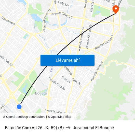 Estación Can (Ac 26 - Kr 59) (B) to Universidad El Bosque map