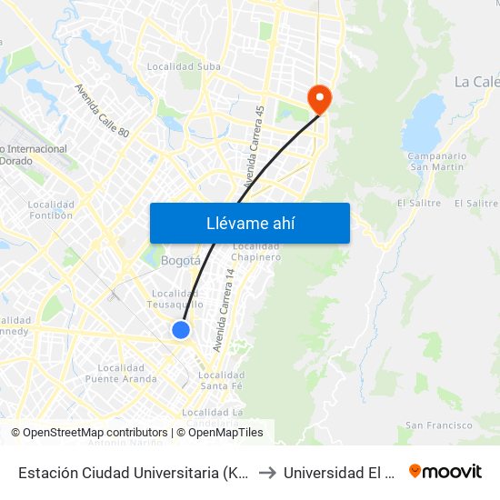 Estación Ciudad Universitaria (Kr 33 - Ac 26) to Universidad El Bosque map
