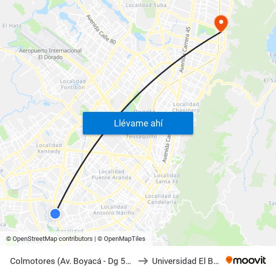 Colmotores (Av. Boyacá - Dg 53 Sur) (B) to Universidad El Bosque map