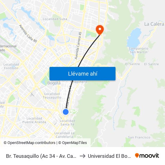 Br. Teusaquillo (Ac 34 - Av. Caracas) to Universidad El Bosque map