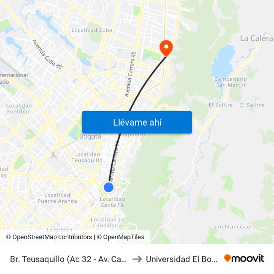 Br. Teusaquillo (Ac 32 - Av. Caracas) to Universidad El Bosque map